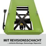 TRUTZHOLM Motorradhebebühne hydraulisch Tragkraft 450 kg Motorradheber Nutzbreite 55 cm Hubbereich 18-84 cm abnehmbare Auffahrrampe 4 Halteösen 45° Vorderradklemmung Parallelheber Hebebühne (Grün)