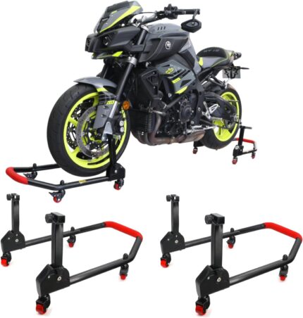 Area1 Motorradständer 360 Grad drehbarer Motorradheber, Set Vorne + Hinten, Motorrad Ständer Montageheber, faltbar, Stahlrohr kompatibel mit MT-07 MT-09 MT-10, Z650 Z900, CBR 650 CB 750 R7 R1 R3