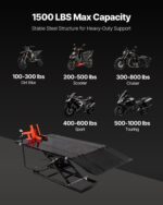 VEVOR Motorradheber Motorradhebebühne höhenverstellbarer Hebeständer mit Abnehmbarer Werkbank, Fahrzeugreparaturplattform pneumatisch (680 kg belastbar/Max. Hubhöhe 940,2 mm) für Dirtbikes