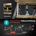 VIVOHOME Hydraulischer Motorrad-Wagenheber Motorradhebebühne bis zu 160kg mit Fußbetätigung ATV Dirtbike Scherenständer mit 4 Rädern