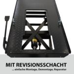 TRUTZHOLM Motorradhebebühne hydraulisch Tragkraft 450 kg Motorradheber Nutzbreite 55 cm Hubbereich 18-84 cm abnehmbare Auffahrrampe 4 Halteösen 45° Vorderradklemmung Parallelheber Hebebühne (Schwarz)