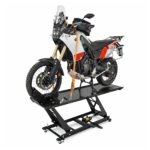 TRUTZHOLM Motorradhebebühne hydraulisch Tragkraft 450 kg Motorradheber Nutzbreite 55 cm Hubbereich 18-84 cm abnehmbare Auffahrrampe 4 Halteösen 45° Vorderradklemmung Parallelheber Hebebühne (Grün)
