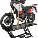 TRUTZHOLM Motorradhebebühne hydraulisch Tragkraft 450 kg Motorradheber Nutzbreite 55 cm Hubbereich 18-84 cm abnehmbare Auffahrrampe 4 Halteösen 45° Vorderradklemmung Parallelheber Hebebühne (Schwarz)