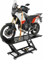 TRUTZHOLM Motorradhebebühne hydraulisch Tragkraft 450 kg Motorradheber Nutzbreite 55 cm Hubbereich 18-84 cm abnehmbare Auffahrrampe 4 Halteösen 45° Vorderradklemmung Parallelheber Hebebühne (Schwarz)