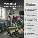 TRUTZHOLM Motorradhebebühne hydraulisch Tragkraft 450 kg Motorradheber Nutzbreite 55 cm Hubbereich 18-84 cm abnehmbare Auffahrrampe 4 Halteösen 45° Vorderradklemmung Parallelheber Hebebühne (Grün)