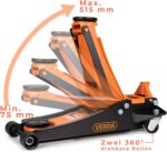 Verda Wagenheber hydraulisch 3T - Hubhöhe 75-515 mm, mit D-Griff und Fußpedal, mit Schmiernippel, 2X Gummi, Rangierwagenheber PKW Auto Heber, SUV, Doppelpumpsystem, Extra Stabil & Sicher Flacher