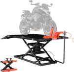 VEVOR Motorradheber Motorradhebebühne höhenverstellbarer Hebeständer mit Abnehmbarer Werkbank, Fahrzeugreparaturplattform pneumatisch (680 kg belastbar/Max. Hubhöhe 940,2 mm) für Dirtbikes