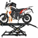 TRUTZHOLM Motorradhebebühne hydraulisch Tragkraft 560 kg Schwerlast Scherenheber Hubbereich 19-84 cm Nutzbreite 60 cm abnehmbare Auffahrrampe 4 Halteösen 45° Vorderradklemmung Hebebühne (Schwarz)