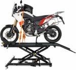TRUTZHOLM Motorradhebebühne hydraulisch Tragkraft 560 kg Schwerlast Scherenheber Hubbereich 19-84 cm Nutzbreite 60 cm abnehmbare Auffahrrampe 4 Halteösen 45° Vorderradklemmung Hebebühne (Schwarz)