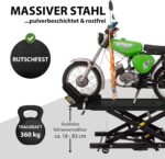 TRUTZHOLM Motorradhebebühne hydraulisch Tragkraft 360 kg kleiner Motorradheber Hubbereich 18-83 cm Nutzbreite 50 cm abnehmbare Auffahrrampe 4 Halteösen 45° Vorderradklemmung Scherenheber Moped schwarz