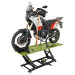 TRUTZHOLM Motorradhebebühne hydraulisch Tragkraft 450 kg Motorradheber Nutzbreite 55 cm Hubbereich 18-84 cm abnehmbare Auffahrrampe 4 Halteösen 45° Vorderradklemmung Parallelheber Hebebühne (Schwarz)