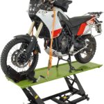 TRUTZHOLM Motorradhebebühne hydraulisch Tragkraft 450 kg Motorradheber Nutzbreite 55 cm Hubbereich 18-84 cm abnehmbare Auffahrrampe 4 Halteösen 45° Vorderradklemmung Parallelheber Hebebühne (Grün)