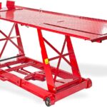 Dema Hydraulische Motorradhebebühne – Montagerampe, Motorradheber, Hebebühne, 454 kg Tragkraft, rutschfeste Arbeitsfläche, Sicherungsstange, Werkstatt-Lift