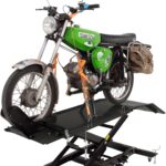 TRUTZHOLM Motorradhebebühne hydraulisch Tragkraft 360 kg kleiner Motorradheber Hubbereich 18-83 cm Nutzbreite 50 cm abnehmbare Auffahrrampe 4 Halteösen 45° Vorderradklemmung Scherenheber Moped schwarz