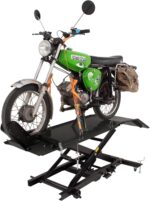 TRUTZHOLM Motorradhebebühne hydraulisch Tragkraft 360 kg kleiner Motorradheber Hubbereich 18-83 cm Nutzbreite 50 cm abnehmbare Auffahrrampe 4 Halteösen 45° Vorderradklemmung Scherenheber Moped schwarz