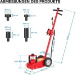Wiltec Pneumatischer Rangierwagenheber 22 t, 245-535 mm, Fahrbar, mit Druckaufsätzen, Druckluft Wagenheber für LKW Kfz und Werkstatt