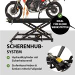 TRUTZHOLM Motorradhebebühne hydraulisch Tragkraft 560 kg Schwerlast Scherenheber Hubbereich 19-84 cm Nutzbreite 60 cm abnehmbare Auffahrrampe 4 Halteösen 45° Vorderradklemmung Hebebühne (Schwarz)