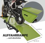TRUTZHOLM Motorradhebebühne hydraulisch Tragkraft 450 kg Motorradheber Nutzbreite 55 cm Hubbereich 18-84 cm abnehmbare Auffahrrampe 4 Halteösen 45° Vorderradklemmung Parallelheber Hebebühne (Grün)