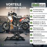 TRUTZHOLM Motorradhebebühne hydraulisch Tragkraft 560 kg Schwerlast Scherenheber Hubbereich 19-84 cm Nutzbreite 60 cm abnehmbare Auffahrrampe 4 Halteösen 45° Vorderradklemmung Hebebühne (Schwarz)