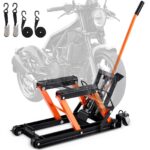 VEVOR Motorradheber Motorradhebebühne höhenverstellbarer Hebeständer mit Abnehmbarer Werkbank, Fahrzeugreparaturplattform pneumatisch (680 kg belastbar/Max. Hubhöhe 940,2 mm) für Dirtbikes