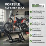 TRUTZHOLM Motorradhebebühne hydraulisch Tragkraft 450 kg Motorradheber Nutzbreite 55 cm Hubbereich 18-84 cm abnehmbare Auffahrrampe 4 Halteösen 45° Vorderradklemmung Parallelheber Hebebühne (Schwarz)
