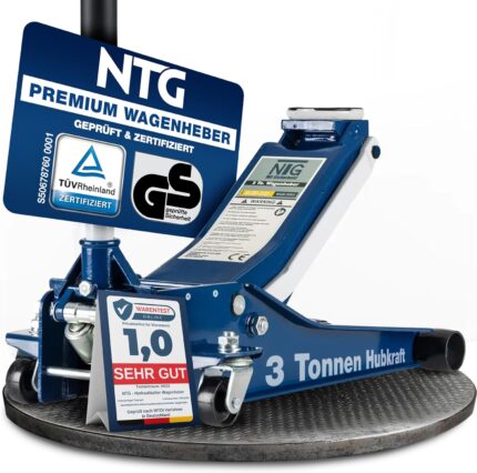 NTG HYDRAULISCHER WAGENHEBER 3T – TÜV-Zertifiziert, Flacher Wagenheber Hydraulisch mit Doppelzylinder – 75–505 mm Hubhöhe – Extra Stabiler Rangierwagenheber 3 Tonnen für PKW & SUV