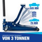 NTG HYDRAULISCHER WAGENHEBER 3T – TÜV-Zertifiziert, Flacher Wagenheber Hydraulisch mit Doppelzylinder – 75–505 mm Hubhöhe – Extra Stabiler Rangierwagenheber 3 Tonnen für PKW & SUV